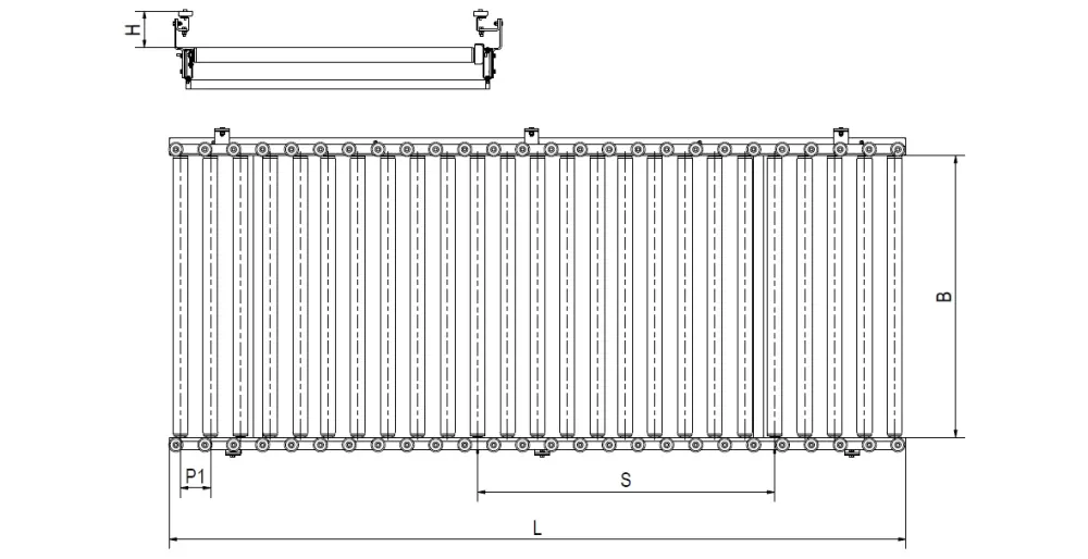 Przenośnik rolkowy akumulacyjny szkic